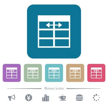 Spreadsheet adjust table column width flat icons on color rounded square back Stock Illustration