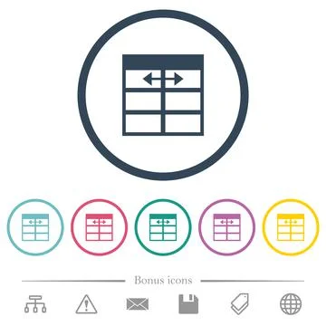 Spreadsheet adjust table column width flat color icons in round outlines Stock Illustration