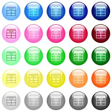 Spreadsheet adjust table column width icons in color glossy buttons Stock Illustration