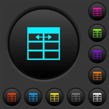 Spreadsheet adjust table column width dark push buttons with color icons Stock Illustration