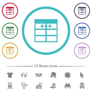 Spreadsheet adjust table column width flat color icons in circle shape outlin Stock Illustration