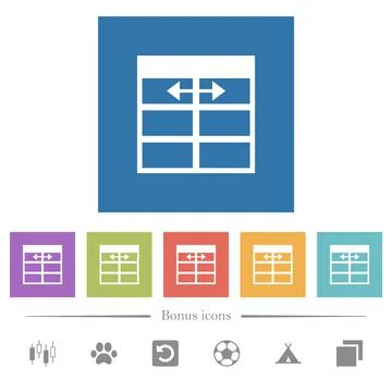 Spreadsheet adjust table column width flat white icons in square backgrounds Stock Illustration
