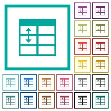 Spreadsheet adjust table row height flat color icons with quadrant frames 스톡 일러스트