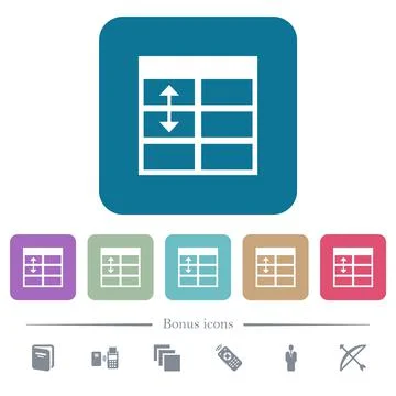 Spreadsheet adjust table row height flat icons on color rounded square backgr Stock Illustration