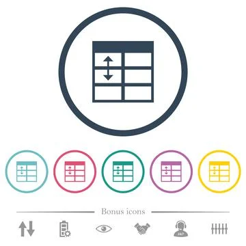 Spreadsheet adjust table row height flat color icons in round outlines Stock Illustration
