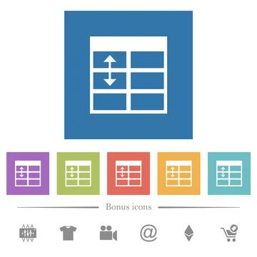Spreadsheet adjust table row height flat white icons in square backgrounds Stock Illustration
