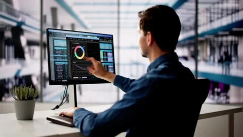 Spreadsheet Analyst Employee Using Computer Monitors Stock Footage 272166041