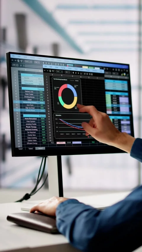 Spreadsheet Analyst Employee Using Computer Monitors Stock Footage 272168048