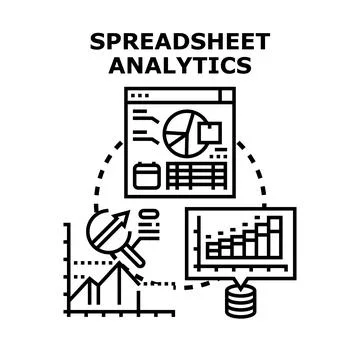 Spreadsheet analytics concept illustrating data analysis, business intelligen Stock Illustration