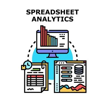 Spreadsheet analytics concept visualizing data processing and reporting Stock Illustration