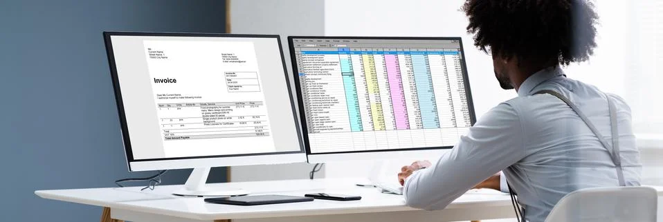 Spreadsheet And Electronic Invoice Stock Photos