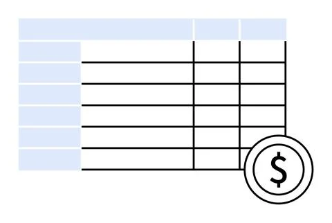A spreadsheet with blue headers and multiple columns and rows, featuring a do Stock Illustration