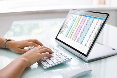 Spreadsheet On Computer Screen Stock Photos