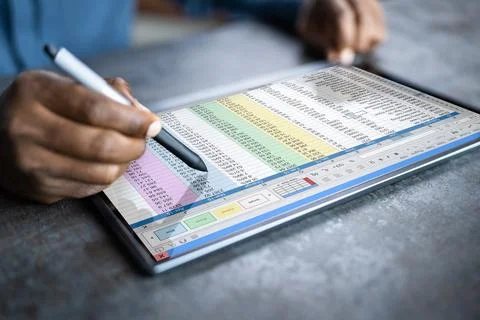 Spreadsheet On Computer Screen Stock Photos