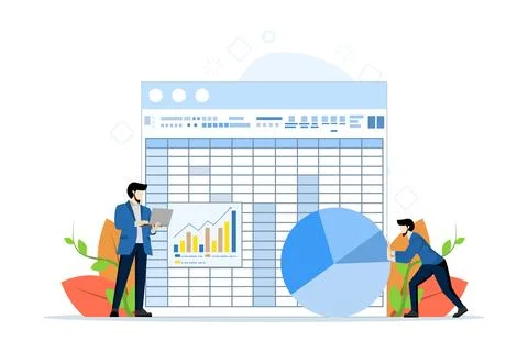 Spreadsheet concept, business team analyze big data or information. Stock Illustration