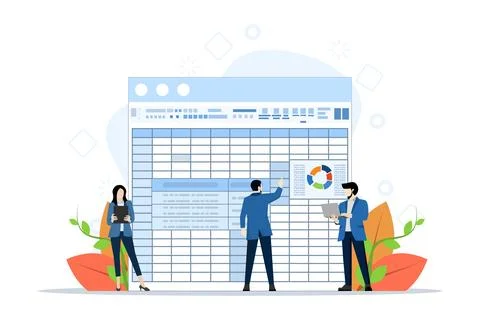 Spreadsheet concept, business team analyze big data or information. Stock Illustration