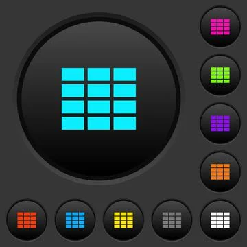 Spreadsheet dark push buttons with color icons Stock Illustration