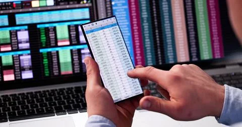 Spreadsheet Data Analyst Using Computer Software Stock Photos