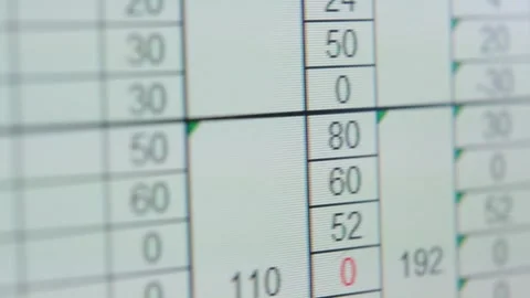 Spreadsheet data entry screen close-up, highlighting a numerical table Stock Footage 282893910