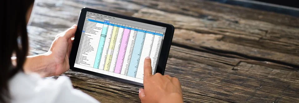 Spreadsheet Data Work Online On Tablet Stock Photos