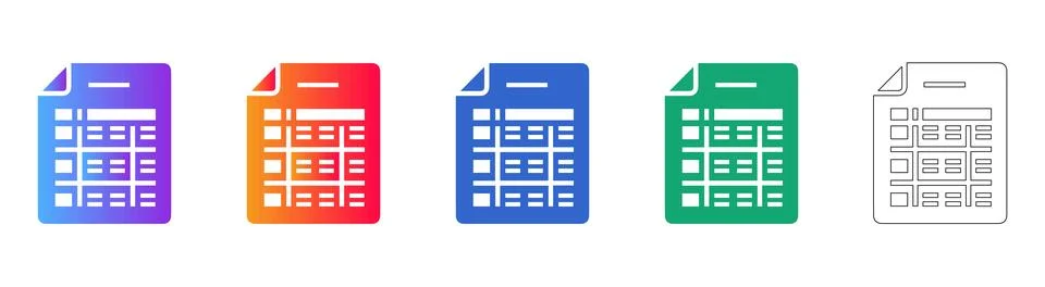 Spreadsheet Document Data Icon Set 스톡 일러스트