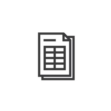 Spreadsheet document paper outline icon. isolated note paper icon in thin lin Stock Illustration