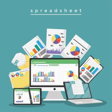 Spreadsheet documents in devices Stock Illustration