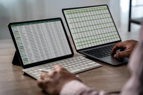 Spreadsheet documents for online analysis Microsoft Excel on a Computer Spr.. Stock Photos