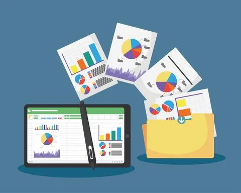 Spreadsheet documents in tablet Stock Illustration
