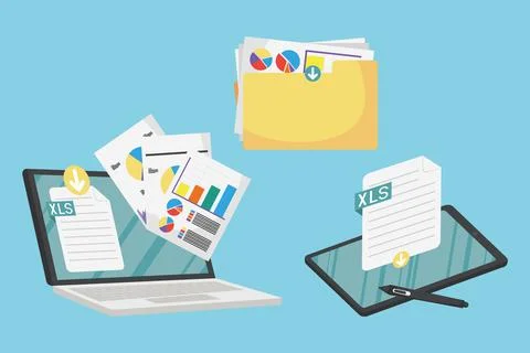 Spreadsheet documents three icons Stock Illustration