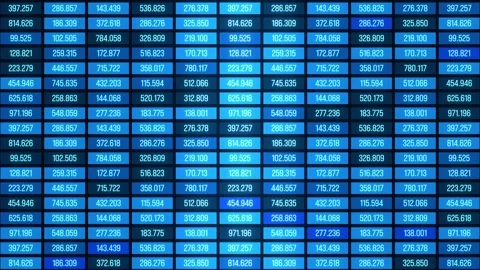 Spreadsheet with financial figures, business data, rates, blue colored. Stock Footage 323094950