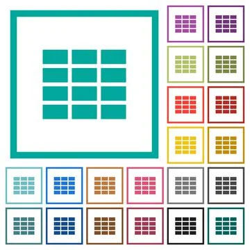 Spreadsheet flat color icons with quadrant frames Illustrazione stock