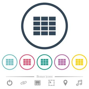 Spreadsheet flat color icons in round outlines Stock Illustration