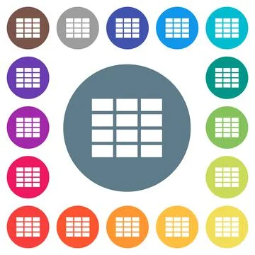 Spreadsheet flat white icons on round color backgrounds Stock Illustration