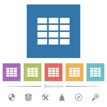 Spreadsheet flat white icons in square backgrounds Stock Illustration