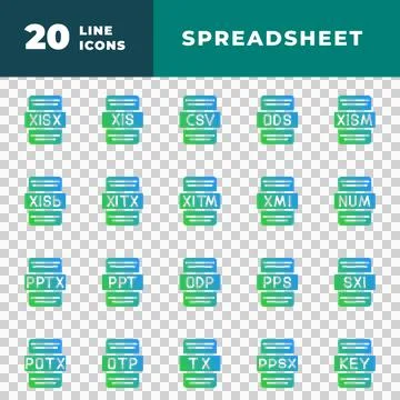 Spreadsheet Gradient Icon Collection. Document file type icon  Illustrazione stock