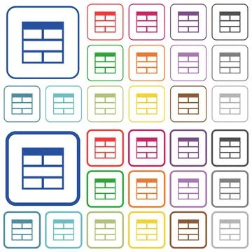 Spreadsheet horizontally merge table cells outlined flat color icons Illustrazione stock