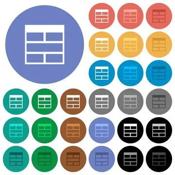 Spreadsheet horizontally merge table cells round flat multi colored icons Stock Illustration