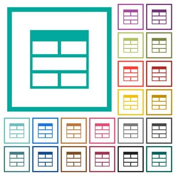 Spreadsheet horizontally merge table cells flat color icons with quadrant fra Stock Illustration