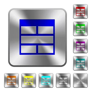 Spreadsheet horizontally merge table cells rounded square steel buttons Stock Illustration