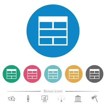 Spreadsheet horizontally merge table cells flat round icons Illustrazione stock