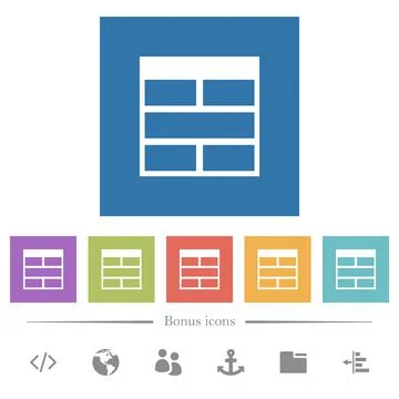 Spreadsheet horizontally merge table cells flat white icons in square backgro Stock Illustration