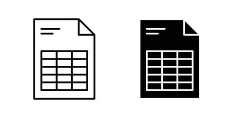 Spreadsheet icon collection in black, Line icons, flat symbols Illustrazione stock