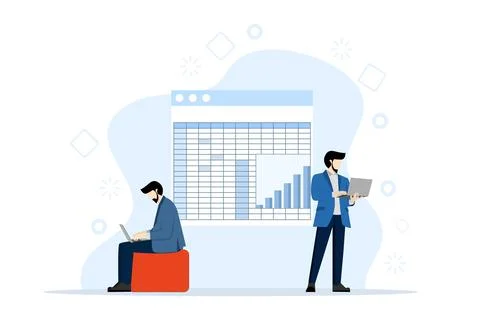Spreadsheet illustration concept. using spreadsheets for office work. Stock Illustration