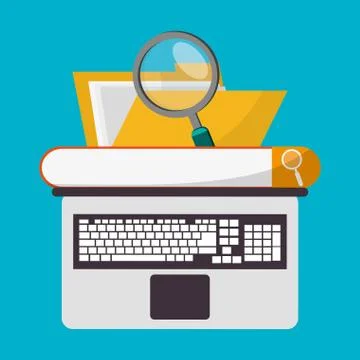 Spreadsheet laptop file lupe design Illustrazione stock