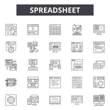 Spreadsheet line icons, signs, vector set, linear concept, outline illustration Stock Illustration