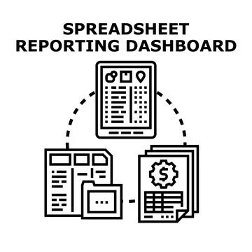 Spreadsheet reporting dashboard analyzing business data Stock Illustration