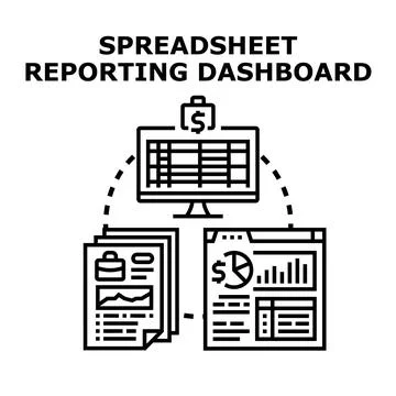 Spreadsheet reporting dashboard analyzing financial data Stock Illustration