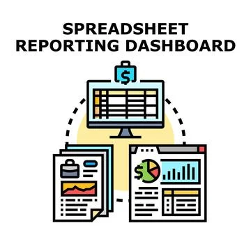 Spreadsheet reporting dashboard analyzing financial data Stockillustratie