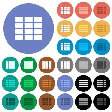 Spreadsheet round flat multi colored icons Stock Illustration